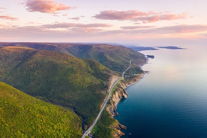 The Cabot Trail winding along the Cape Breton coastline
