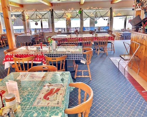 The nautical themed indoor dining room